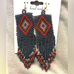 Black Colorful Bohemian Earrings Czech Beads Tassel Dangle Ethnic Retro Earrings